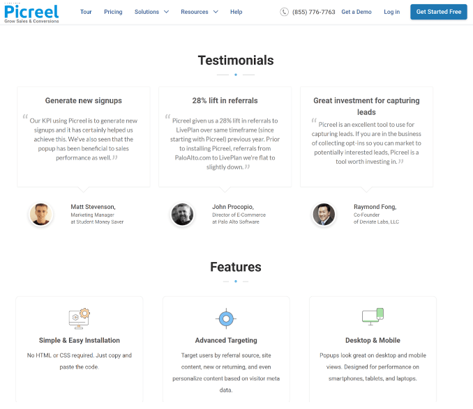 User Social Proof Example: Picreel