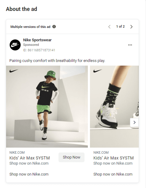 Nike Facebook Carousel post Example
