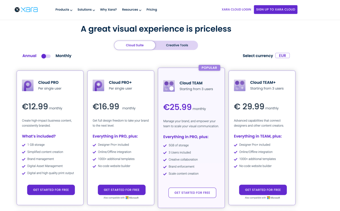 Xara Cloud Pricing