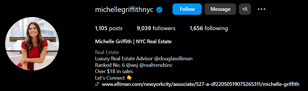 Michelle Grifith Real Estate Agent Instagram Bio Example